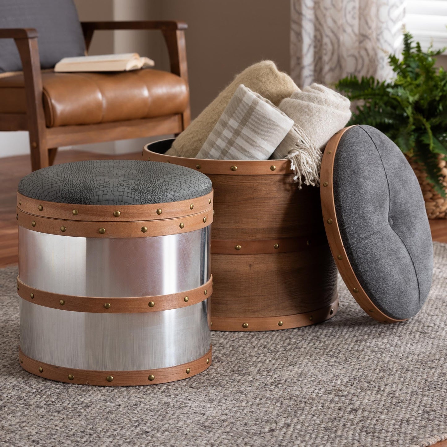 Baxton Studio Ottomans, Brown/Mirrored