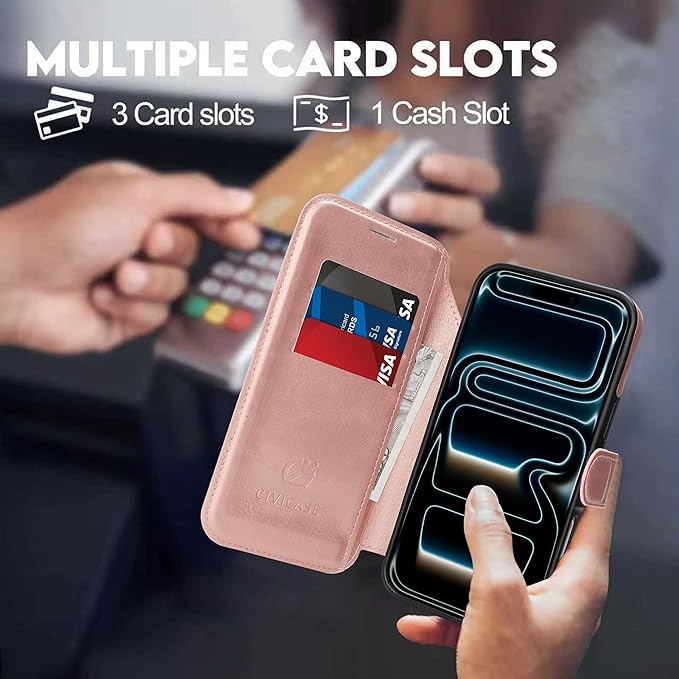 CIVICASE for iPhone 17 Pro Max Wallet Case with Stand,PU Leather Flip Credit Card Holder Slots (RFID Blocking),Compatible with Magsafe Magnetic Holder Phone Cover Women Men,Rose Gold