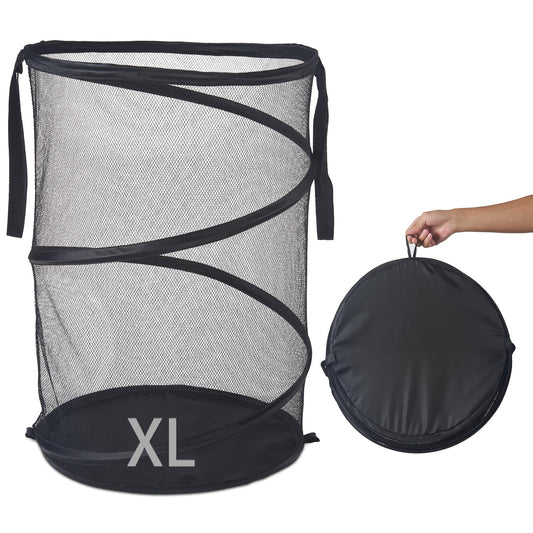 Seiritex Mesh Popup Laundry Hamper 115L Foldable Laundry Basket Extra Large Capacity Collapsible Clothing Storage Basket with Handles 26 H x 18 W x 18 L (Black)