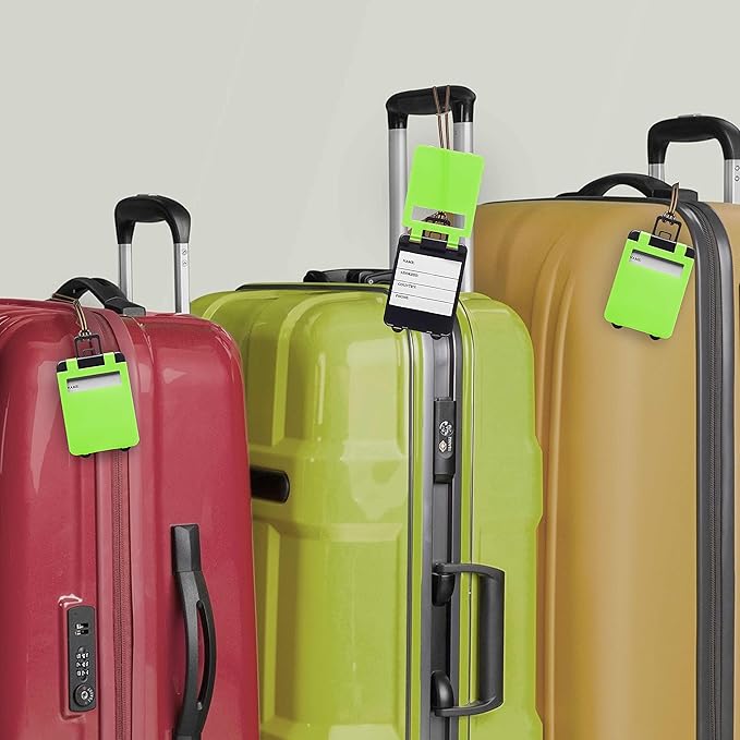 10 Mini Carry-on Luggage Tags Pack - Flip open cover, ID Sticker - Lime Green