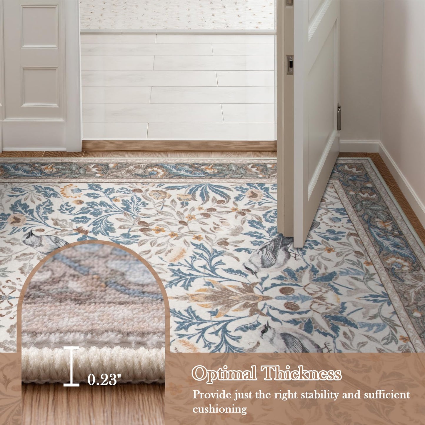 Morebes Floral Washable Area Rugs 5x7, Boho Rugs for Living Room Non Slip, Soft Indoor Floor Throw Carpet Flower Rug for Dining Room Table Bedroom Home Office Playroom Foyer, Beige