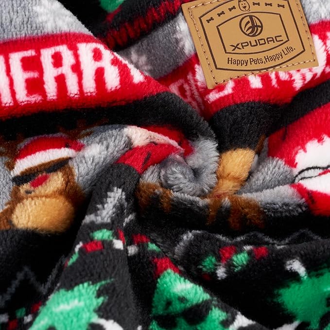 XPUDAC Christmas Dog Pajamas Fleece Dog Sweater Holiday Pet Outfit for Small Medium Dogs Girl Boy Puppy Clothes Onesie, S