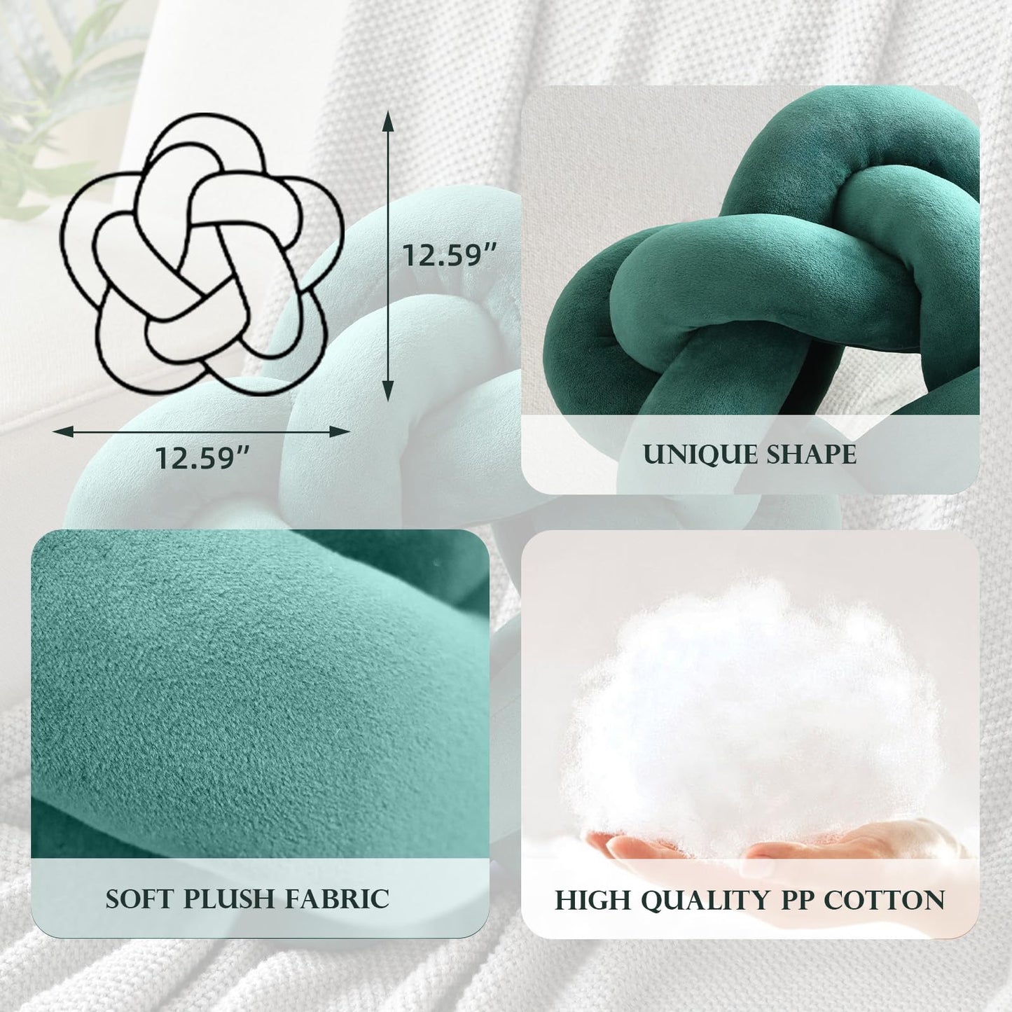 Wadser Knot Plush Throw Pillow Kids Handmade Knotted Star Pillow Soft Sofa Lumbar Cushion Stuffed Cushion Home Office Children Room Decor, Emerald Green