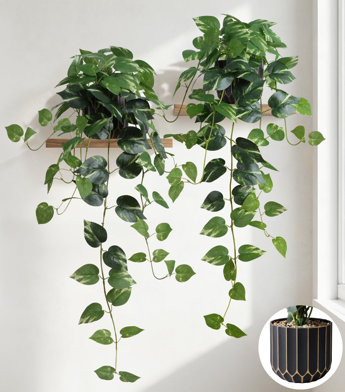 FancyPlus Fake Plants 2 Pcs Faux Pothos Plants Potted Indoor Artificial Hanging Plants Realistic Fake Greenery Table Desk Bathroom Office Bedroom Living Room Shelf Modern Farmhouse Decor Outdoor