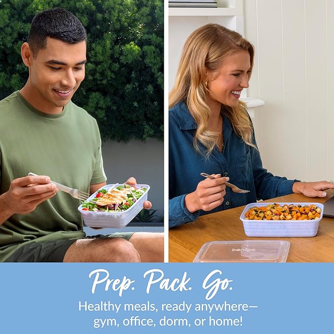 Bentgo Prep - 20-Piece 1-Compartment Reusable Meal Prep Containers with Lids, PFAS & BPA Free Materials, Durable, Microwave, Freezer, & Dishwasher Safe To Go Food Storage (Periwinkle)