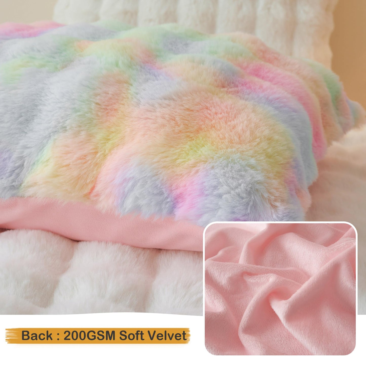 LIFEREVO 2 Pieces Fluffy Faux Rabbit Fur Pillow Cases, Luxury Soft Plush Shaggy Bubble Pillowcases Standard Size with Zipper, Furry Fuzzy Long Pillow Shams for Adult Girls Kids Teens 20x26, Rainbow