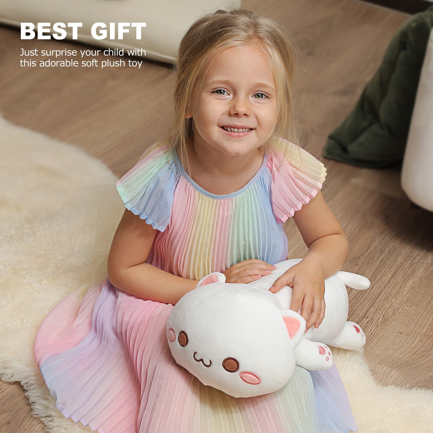 Onsoyours Cute Kitten Plush Toy Stuffed Animal Pet Kitty Soft Anime Cat Plush Pillow for Kids (White Cat, 12")