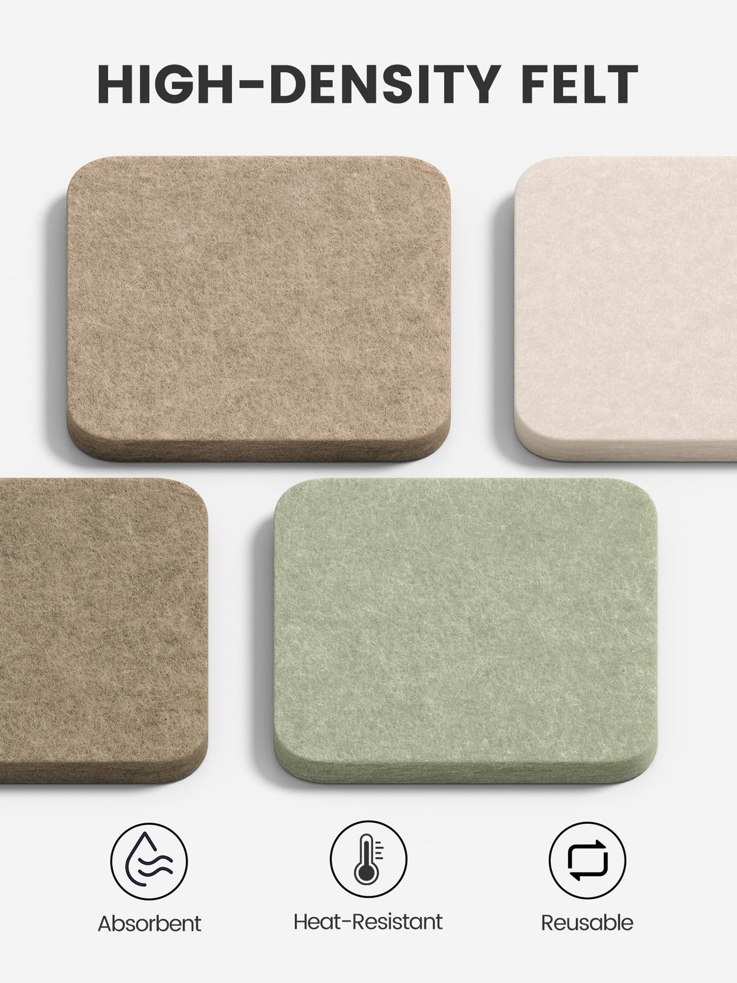 Fluxynara Felt Coasters for Drinks, Set of 8 Absorbent Coasters with Holder, Heat-Resistant & Reusable Square Design for Coffee Table & Living Room, 3.94 Inch, Linen Dusk