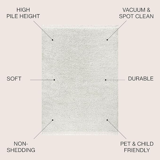 JONATHAN Y Mercer Shag Plush Tassel White Indoor Area Rug, 3x5, Contemporary, Modern, Easy-Cleaning for Living Room, Bedroom, Kitchen, Pet Friendly, Non-Shedding (MCR100A-3)