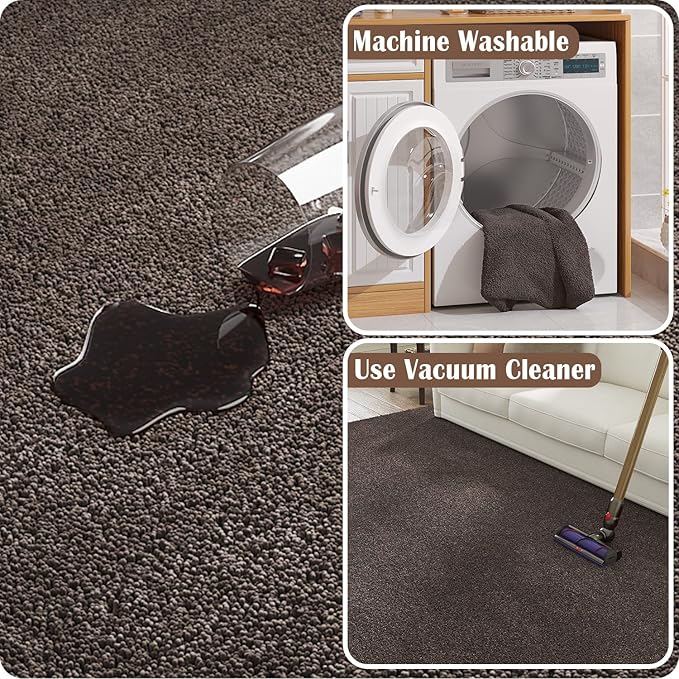 jinchan Solid Plush Area Rug 2x3 Performance Shaggy Washable Rug Indoor Entryway Doormat Soft Modern Faux Wool Cozy Non Slip Carpet for Living Room Kid Room Bedroom Nursery Brown