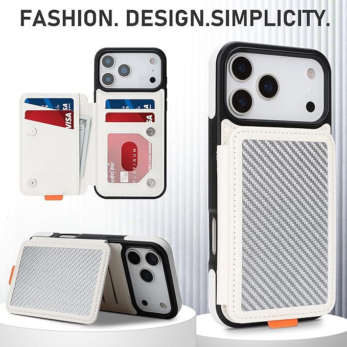 GUERNICA for iPhone 17 Pro Max (6.9") Case Wallet with Card Holder, RFID Blocking Leather Protection, Shockproof Women Men Phone Case for Apple 17 Pro Max, A - Silver White