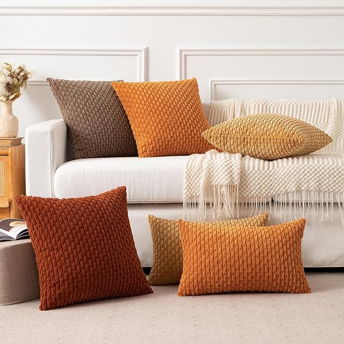 Kevin Textile Throw Pillow Covers Soft Corduroy Decorative Set of 2 Boho Striped Pillow Covers Pillowcases Farmhouse Home Decor for Couch Bed Sofa Living Room 16x16 Inch Gold