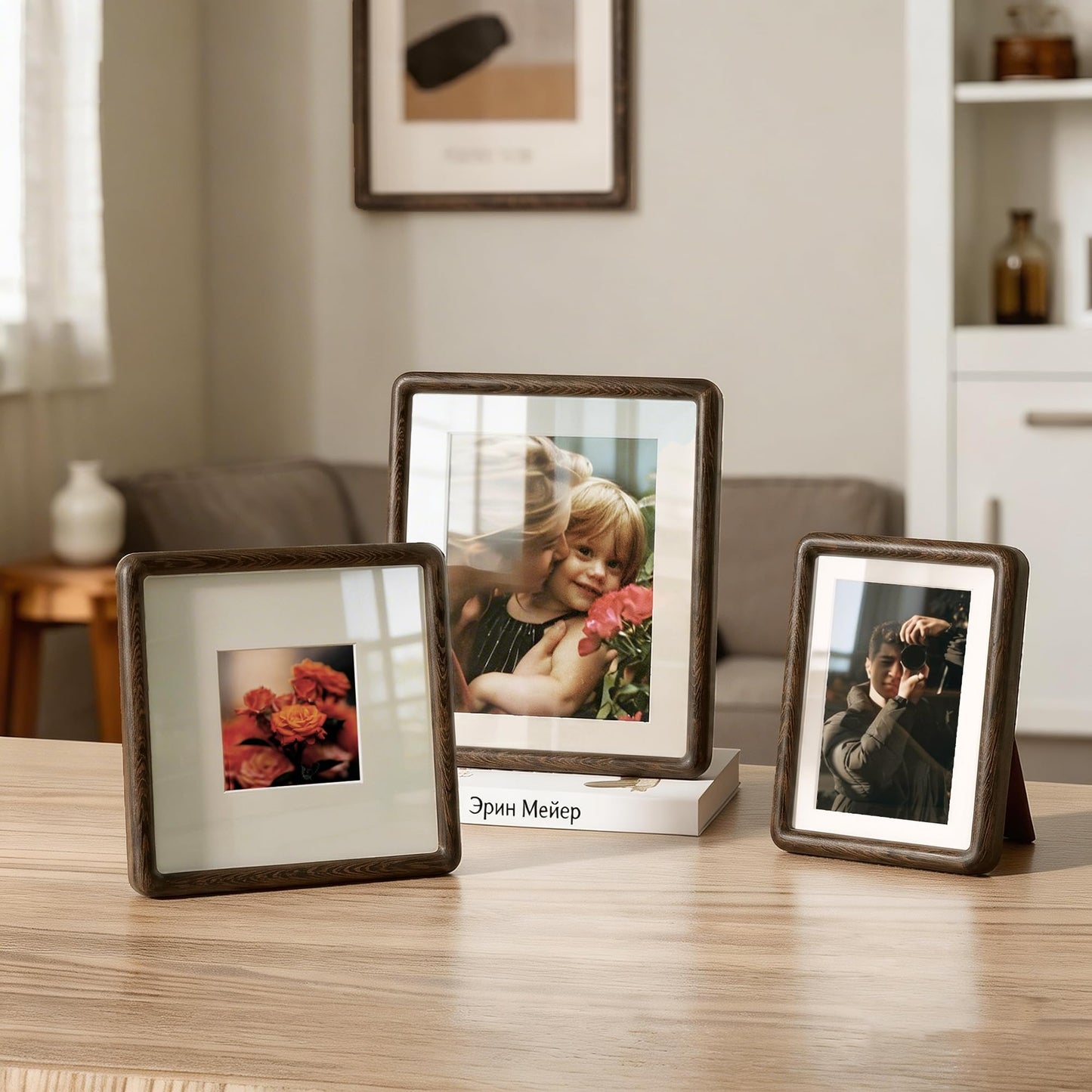 Acovy 8x8 Picture Frame, Natural Solid Wenge Wood Photo Collage Frame with HD Tempered Glass, Rounded Corner Wooden Frame 8 x 8 Matted to 4x4, Gallery Wall Frames for Art, Wall or Tabletop Display