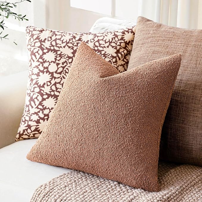 Foindtower Decorative Textured Boucle Throw Pillow Covers Accent Solid Pillow Cases Neutral Soft Cozy Couch Cushion Case for Chair Sofa Bedroom Living Room Home Decor 26x26 Inch,1PC,Dusty Orange Hazel