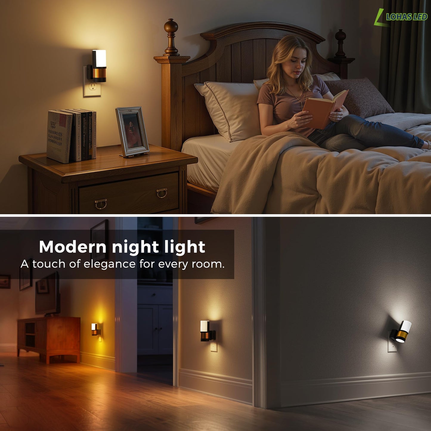 L LOHAS LED Night Lights Plug into Wall, Plug in Night Light, Soft White/Cool White/Amber, Dimmable Backlit Nightlight with Light Sensor, 180° Rotatable Nightlights Plug in Wall for Hallway, 1Pack