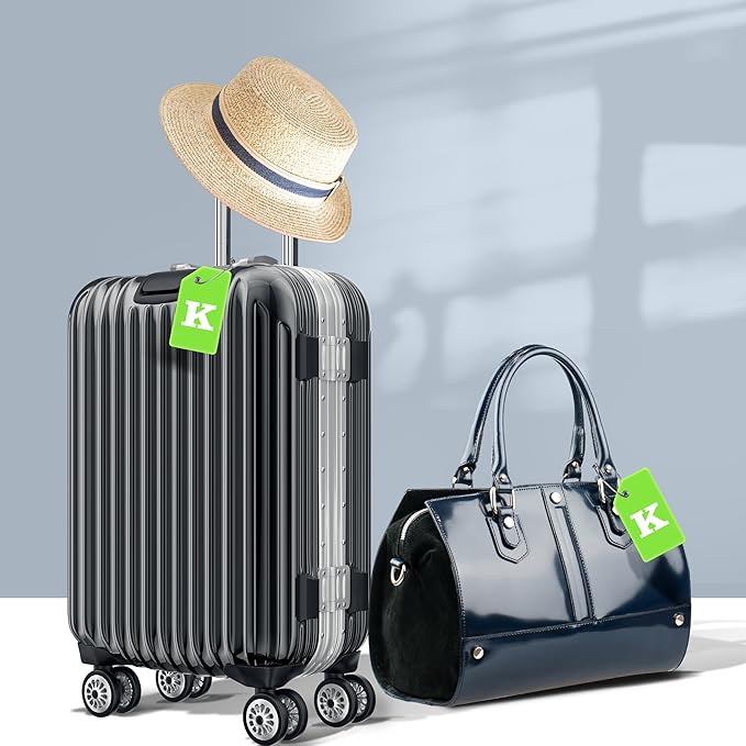 Gostwo 2 Pack Silicone Luggage Tags for Suitcases, 26 Initial Letter Baggage Labels Handbag School Bag Suitcase Instrument Tag with Stainless Steel Loop(Green)(Letter K)