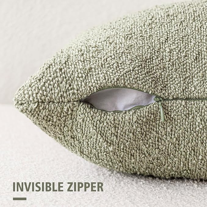 Foindtower Decorative Textured Boucle Throw Pillow Covers Accent Solid Pillow Cases Neutral Soft Cozy Couch Cushion Case for Chair Sofa Bedroom Living Room Home Decor 24x24 Inch,1PC,Dirty Sage Green