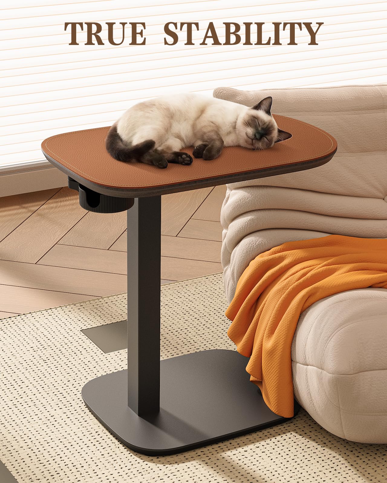 SAIJI Swivel Top TV Tray, Adjustable Height & Large Size & Heavy Duty Side Table for Couch, Sofa, Bed, Recliner, Living Room, C Shaped End Table for Eating, Dinner or Laptop, Small Spaces