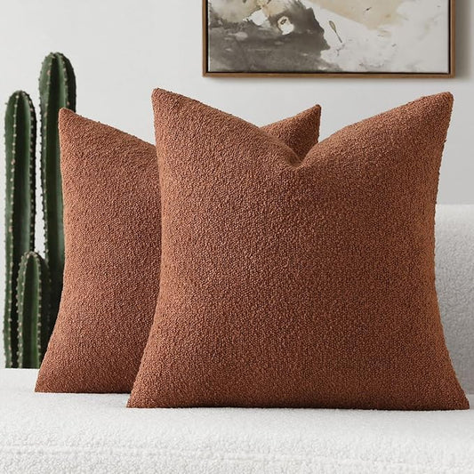 FUTEI Pack of 2 Rust Decorative Throw Pillow Covers 16x16 Inch Soft Cozy Solid Boucle Textured Cushion Case,Modern Home Decor for Couch Bed Living Room