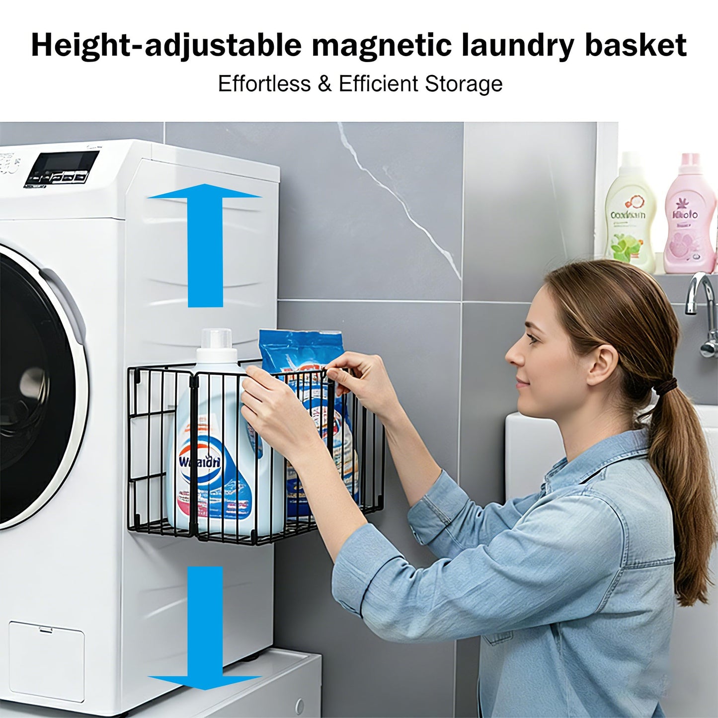 ADVEZO Magnetic Collapsible Laundry Basket, Foldable Metal Laundry Hamper for Washing Machine Side, Space Saving Pop Up Hamper, Laundry Room Organization and Storage (Black)