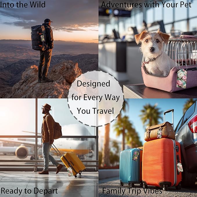 Vintage Beautiful Floral 3 Pack Luggage Tags, PU Leather Luggage Tags for Suitcase,Name ID Labels with Privacy Cover Suitcases and Metal Loop for Travel Bag Suitcase