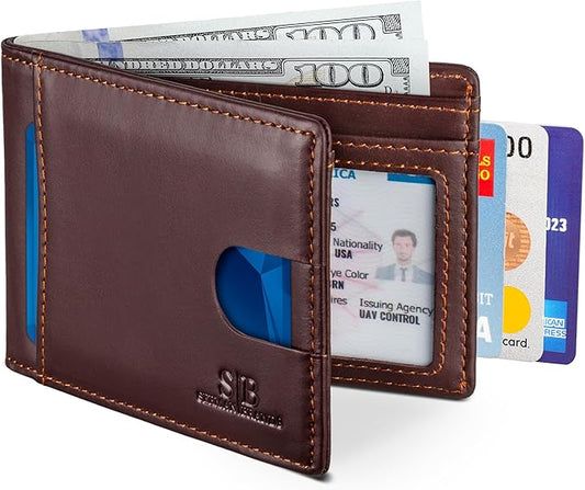 SERMAN BRANDS RFID Blocking Slim Bifold Genuine Leather Thin Minimalist Front Pocket Wallets for Men Billfold Wallet Men Gift