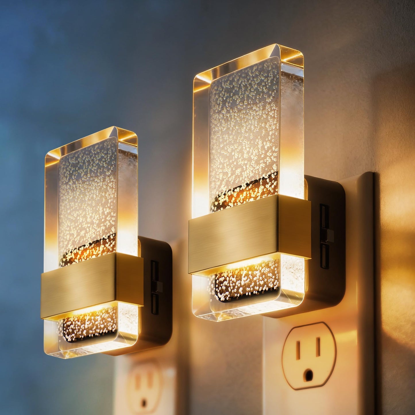 DORESshop LED Night Lights Plug Into Wall [2 Pack], 0-100LM Dimmable Nightlight, Bubble Decorative Night Light with Dusk-to-Dawn Sensor, Wall Sconce-Style Design Nightlights for Bathroom, Hallway,Gift