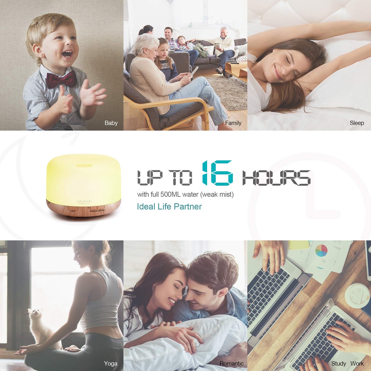 ASAKUKI Smart Wi-Fi Essential Oil Diffuser, App and Voice Control Compatible with Alexa, 500ml Aromatherapy Humidifier for Relaxing Atmosphere in Home Office Bedroom (Light Brown)