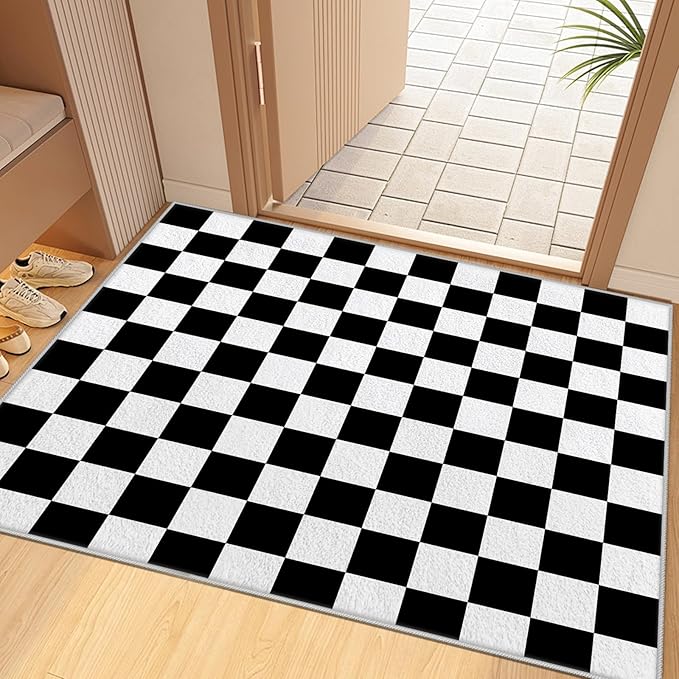 Black and White Checkered Rug for Living Room, 4x6 Area Rugs, Checkered Area Rug, Geometric Plaid Large Rugs, Washable Non Slip Retro Carpet Home Floor Decor
