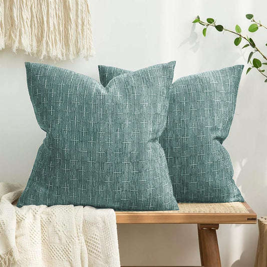 MIULEE Pack of 2 Decorative Burlap Linen Spring Throw Pillow Covers Modern Farmhouse Vintage Pillowcase Rustic Woven Textured Cushion Cover for Sofa Couch Bed 20x20 Inch Azure