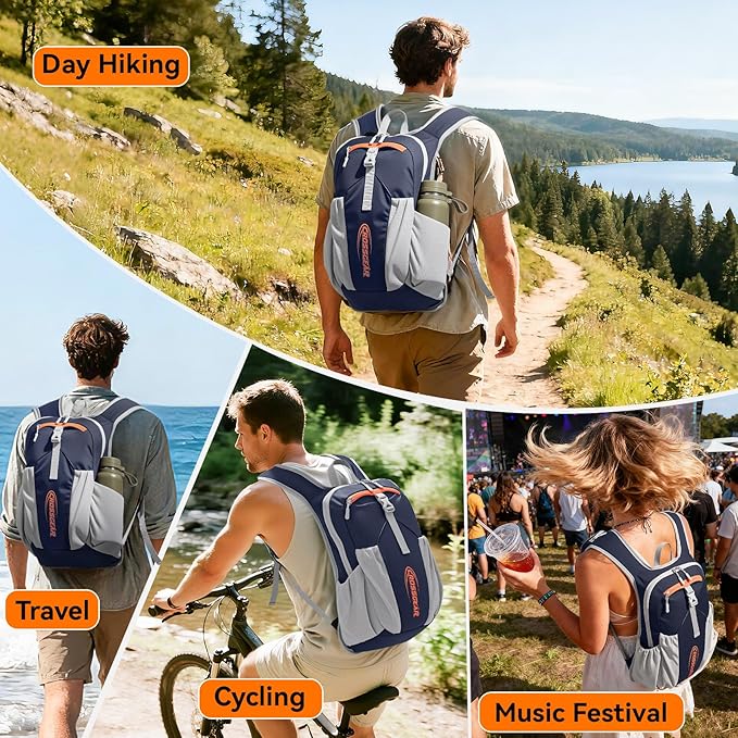 CROSSGEAR 16L Lightweight Hiking Backpack, RFID Foldable Packable Backpack for Women Men, Water Resistant Small Hiking Daypack Navy Blue