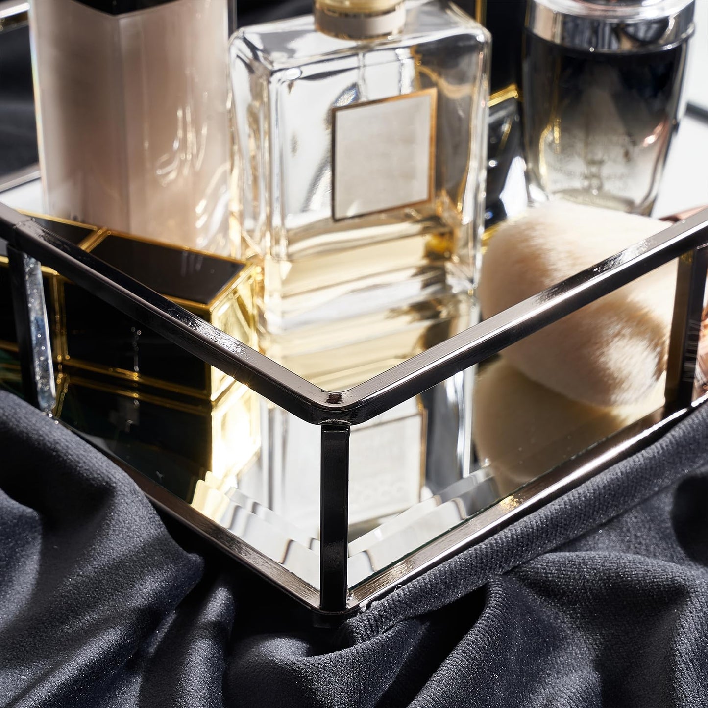 PuTwo Mirror, Smoky Black, Metal, Jewelry, Decorative, Glass, Perfume Organizer, Vanity Trays for Bathroom, Counter, 1272 inch
