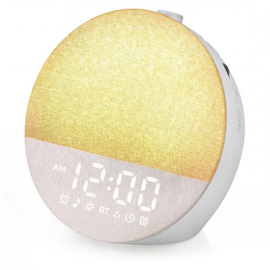 Geuuap Sunrise Alarm Clock White Noise Machine | Natural Wake-Up Light for Bedroom with 30 Soothing Sleep Aids, Bluetooth Speaker, Dimmable Clock, Screen-Free Design for Baby Adults Kids-Grey