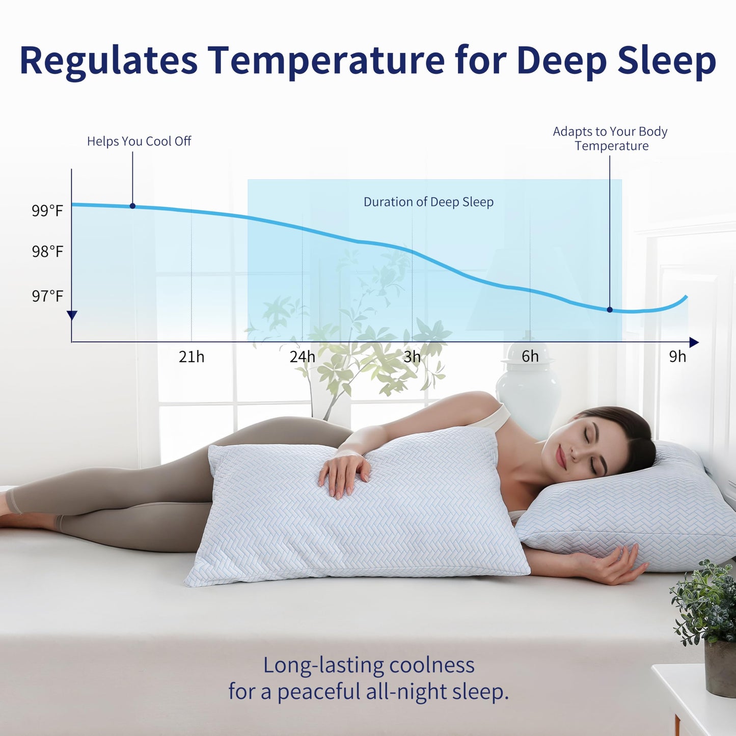 DOWNCOOL Cooling Pillow Queen Size Set of 2, Adjustable Shredded Memory Foam Pillows for Sleeping, Cool Bed Pillows for Hot Sleepers, Supportive Firm Pillow for Side Back Stomach Sleepers, 20"X30"