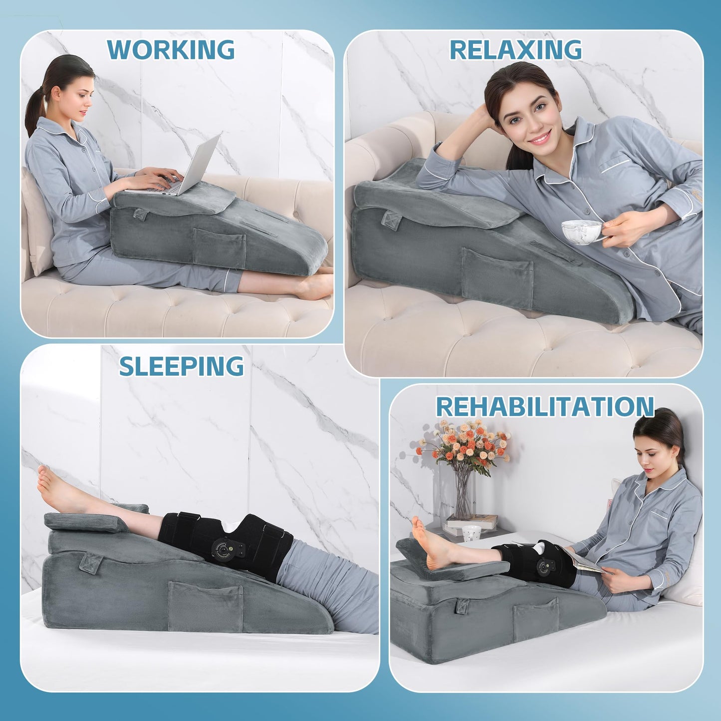 ROYALAY Adjustable Leg Elevation Pillows for After Surgery, Leg Wedge Pillow After Knee Replacement Post Surgery with Machine Washable Cover, Height Adjustable Knee Wedges