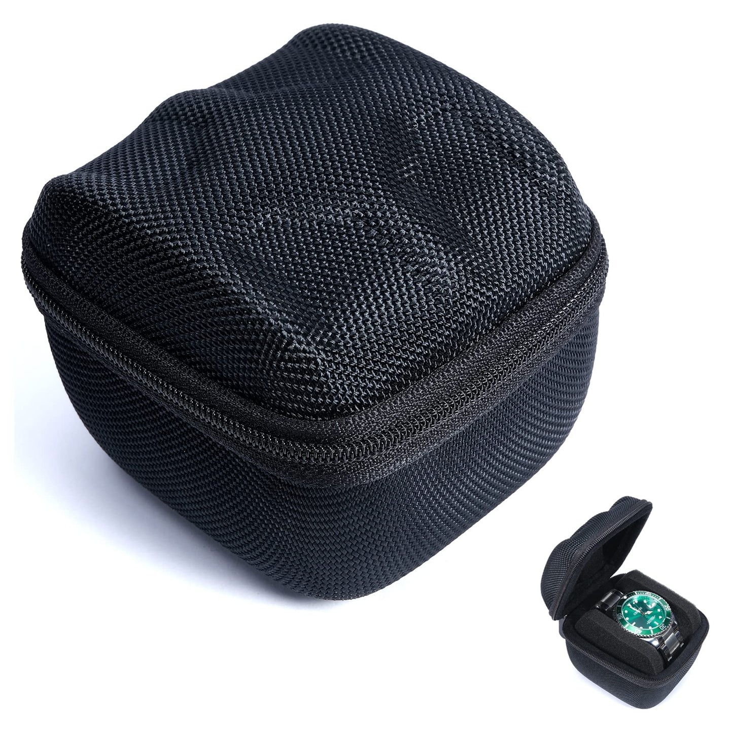RIGICASE Single hard Watch travel case, men's watch storage box organizer, watch case holder with flexible foam inserts fit up to 60mm watch