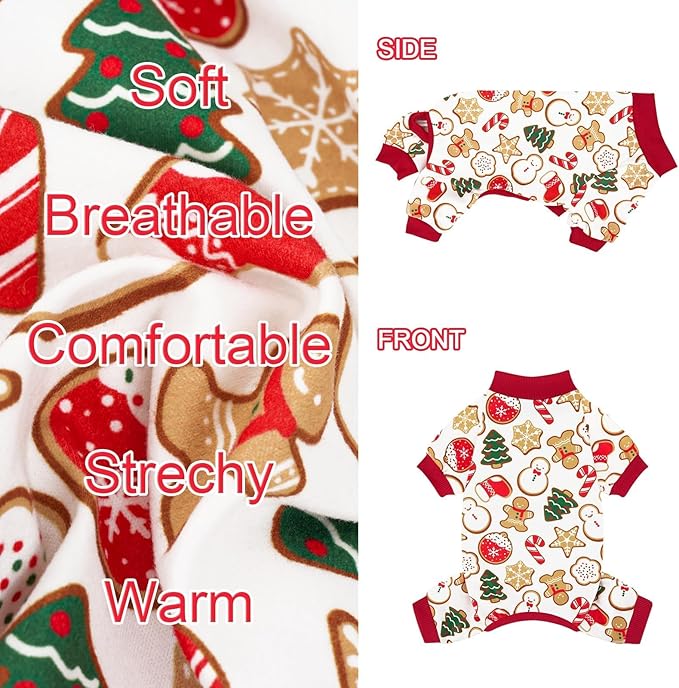 XPUDAC 4 Pack Christmas Dog Pajamas Comfy Dog Clothes for Small Medium Dogs Girl Boy Holiday Pet Outfit Puppy Onesie Cat Pjs Jammies, S