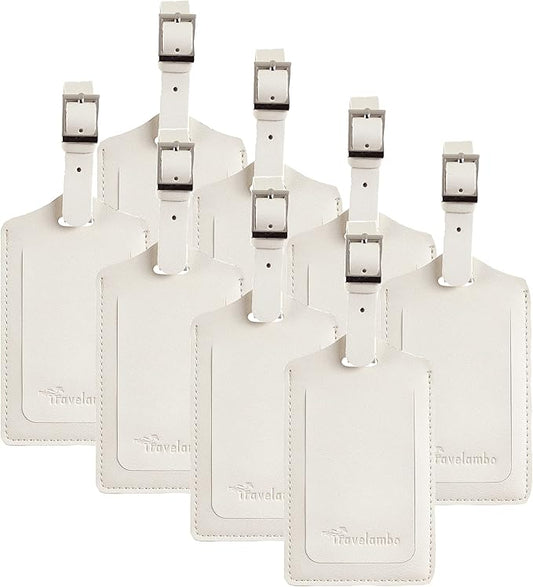 Travelambo 8 Pack Luggage Tags Faux Leather for Suitcases Travel Bag Labels Travel Accessories Essential with Protection Cover ID (Ivory)