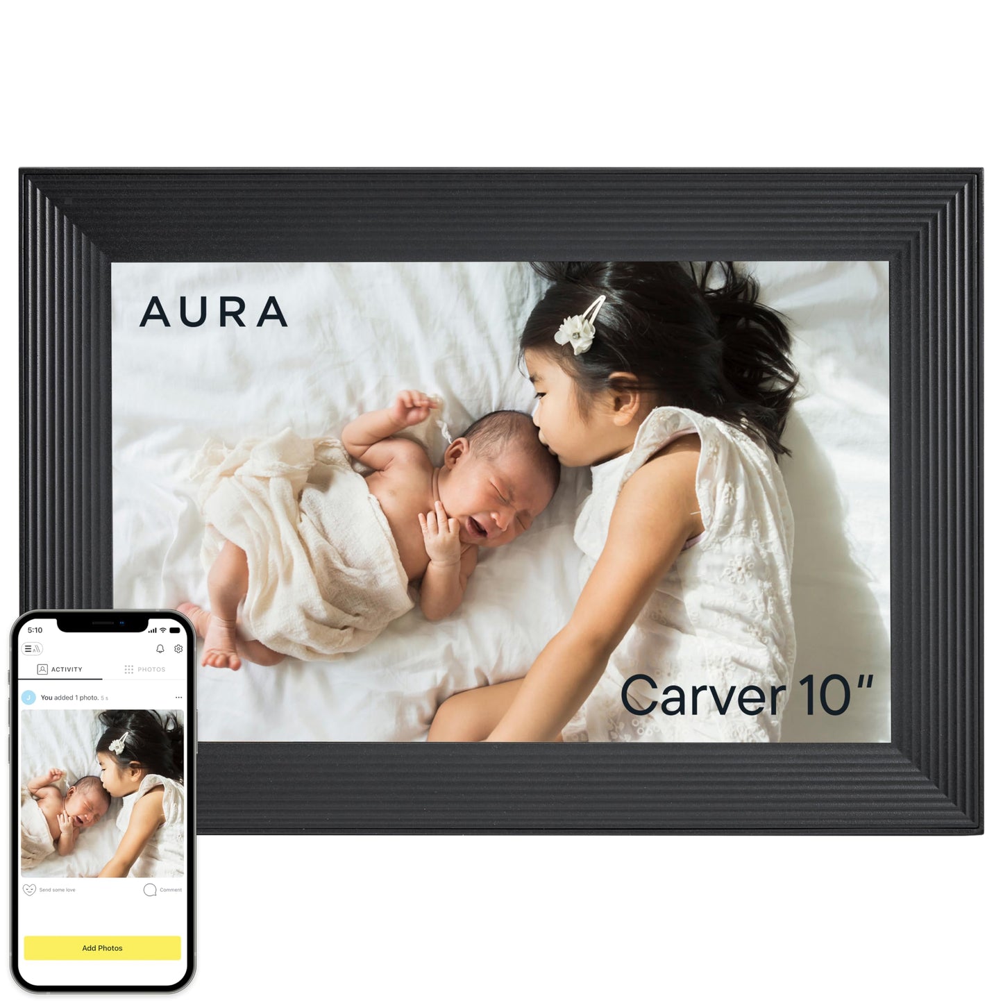 Aura 10" HD WiFi Digital Picture Frame – Free Unlimited Cloud Storage – Send Photos from Phone – No Subscription – Auto On/Off – Gift for Parents & Grandparents (Black, 10")