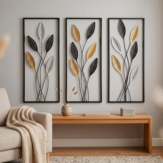 Large Framed Tree of Life Metal Wall Art Set of 3 – Modern Minimalist Black Metal Wall Decor for Living Room, Bedroom & Office – Luxury Accent Wall Panels for Above Bed (Each Panel 11.8 x 27.5 In)