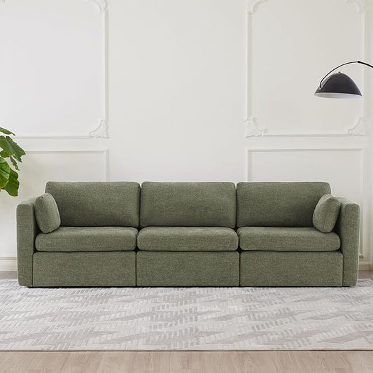 CHITA Oversized Modular Sectional Convertible Fabric Sofa Set, FSC Certified Extra Large Sectional Deep Seat Couch for Living Room, 112 inch Width,3 Seat Modern Modular Sofa, Moss Green
