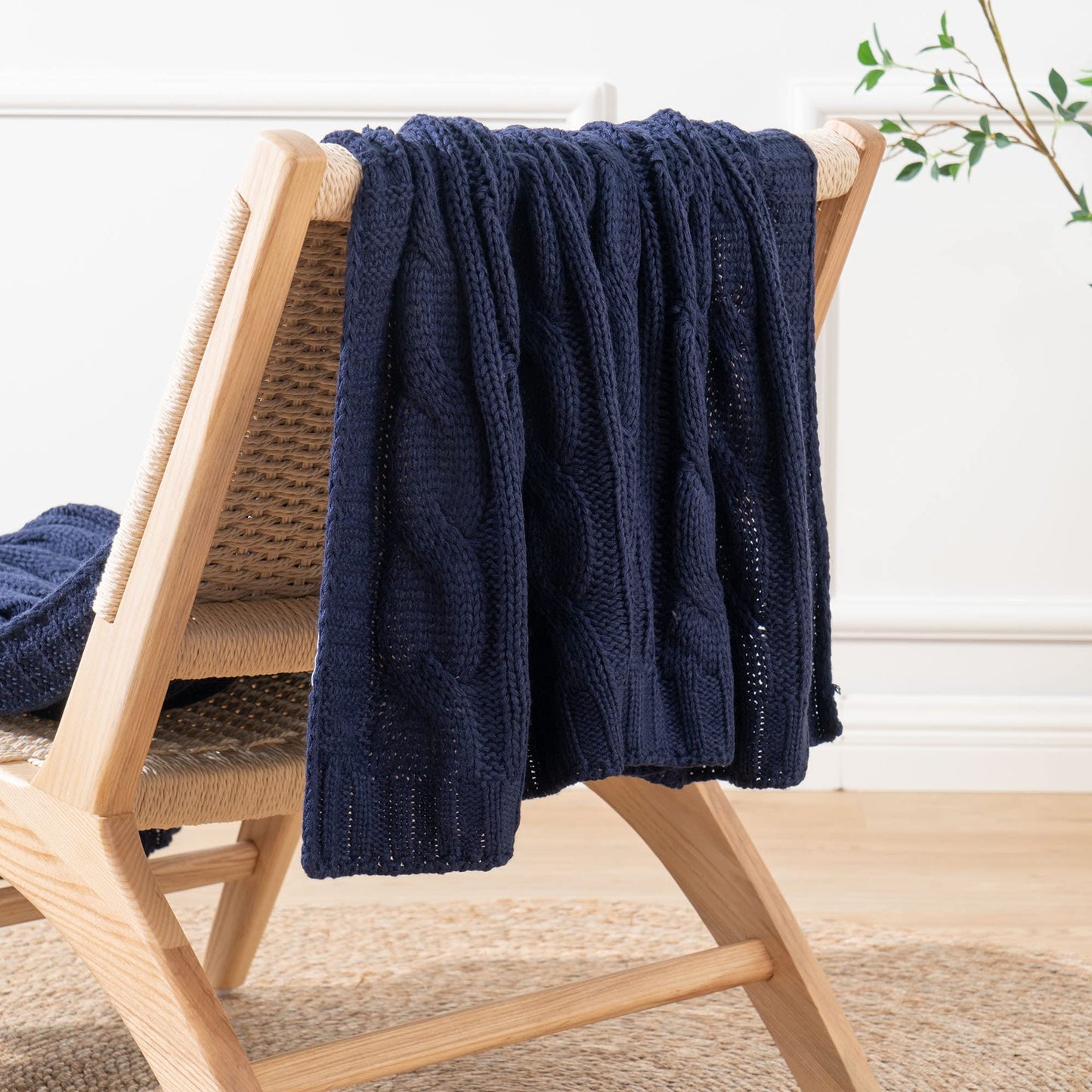 Battilo Navy Cable Knit Throw Blankets for Couch, Super Soft Warm Cozy Decorative Knitted Throw Blanket for Bed, Sofa, Chair 50"x60"