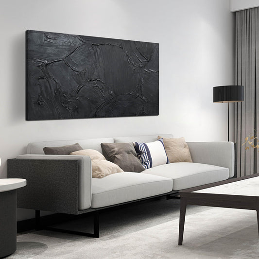 HUBOSKN Abstract Art Pictures for Wall in Living Room - Minimalist Wall Art for Teen Boys Bedroom - Black Hand Painted Wall Art for Office Size 24" x 47"