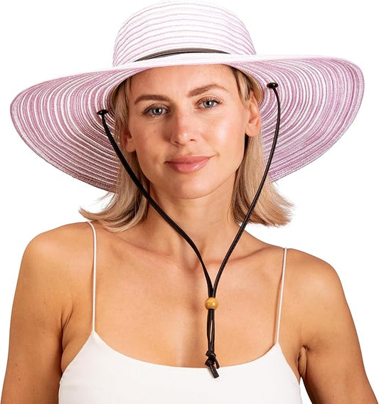 Sloggers Women's Wide Brim Braided Sun Hat with Wind Lanyard - UPF 50+ Maximum Sun Protection