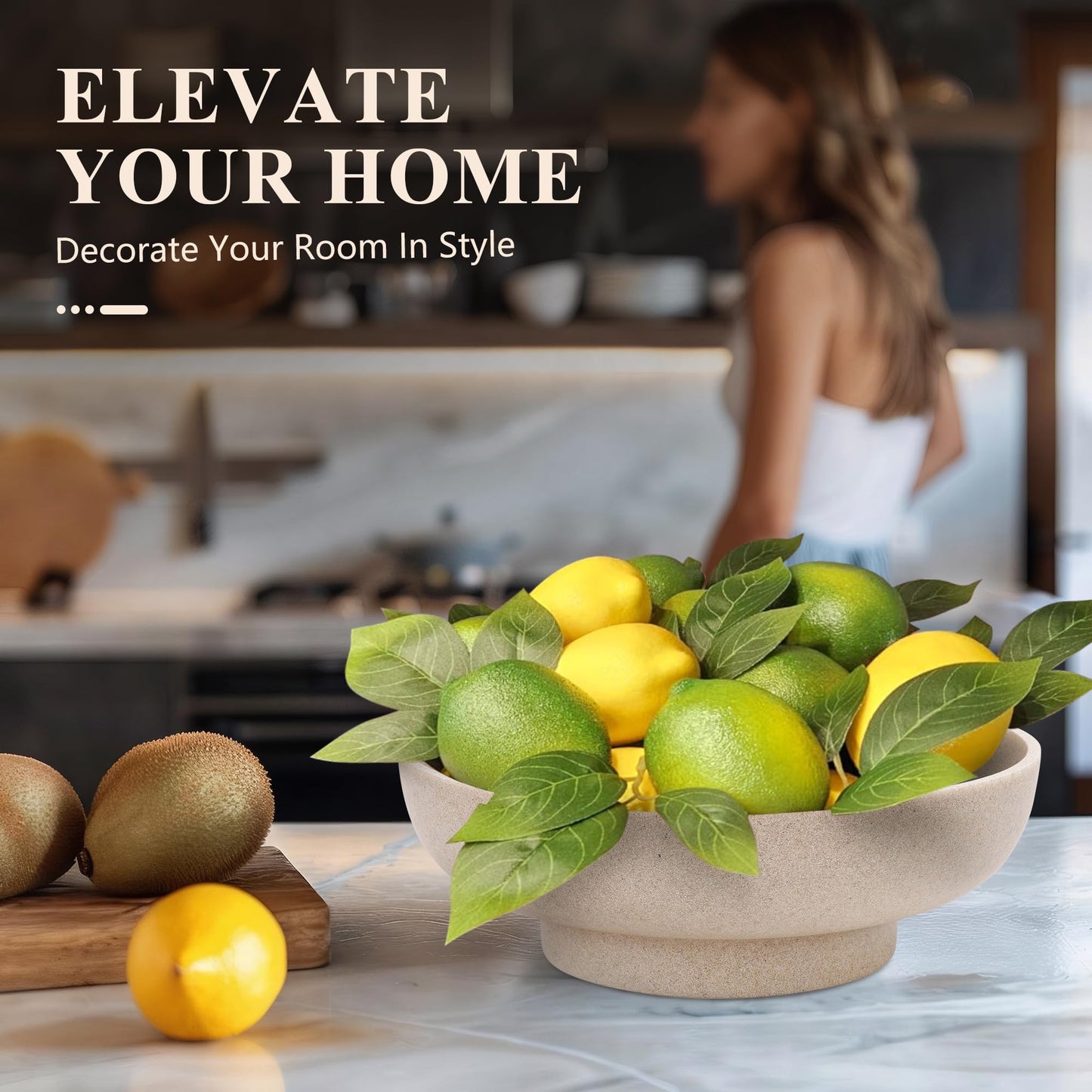 YMXYJM Large Decorative Bowl, Modern Resin Fruit Bowl for Kitchen Counter, Handmade Bowl for Home Decor, Stylish Key Bowl for Entry Table & Shelf, Artificial Stone Beige