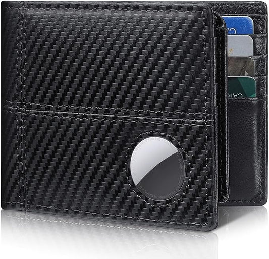 Mens Wallet With AirTag Holder, Bifold Leather RFID Blocking 1-2 ID Windows 12-13 Card Holders, Gift Box and Screen Protector Included, AirTag Not Included
