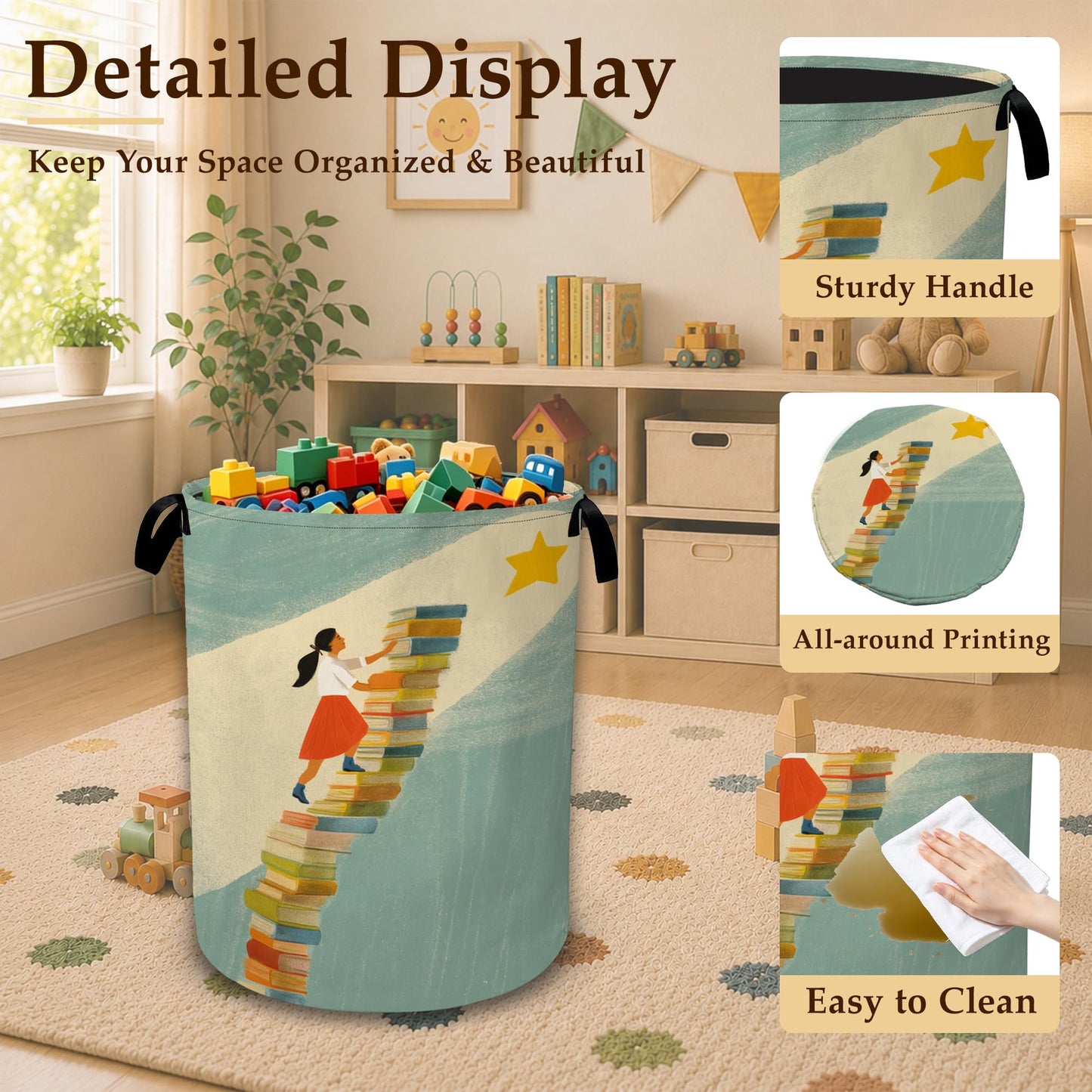 Dream Stairway Large Clothes Hamper, Portable Collapsible Laundry Basket with Handles, Freestanding Storage Bin for Bedroom Bathroom Dorm Laundry Room