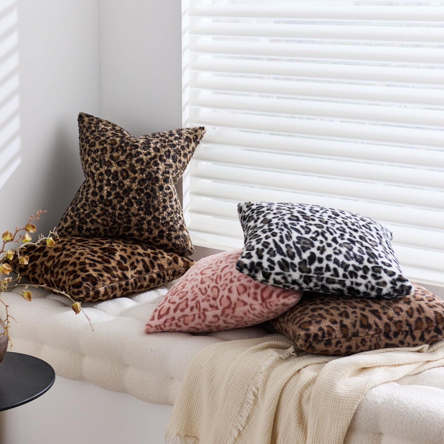 KINDREX Leopard Print Boucle Pillow Covers 18x18 Set of 2, Cloud-Like Soft & Fluffy Cheetah Cushion Cases, Eye-Catching Decor for Living Room Sofa Bedroom Decor