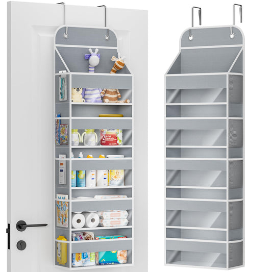 COOLBEBE Over the Door Organizer, 5-Shelf Hanging Organizer with 10 Side Pockets, 44LB Behind the Door Storage for Bathroom Bedroom Closet and Baby Essentials, Grey