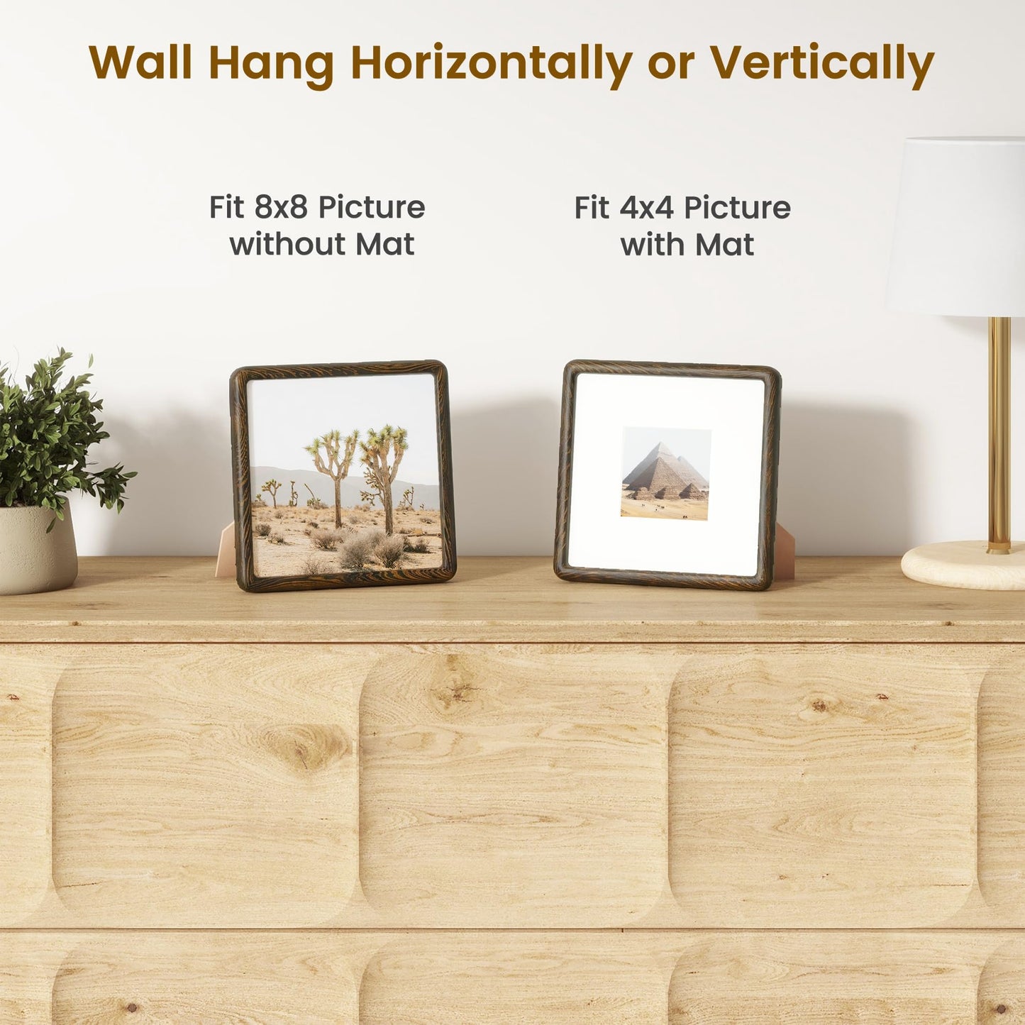 Acovy 8x8 Picture Frame, Natural Solid Wenge Wood Photo Collage Frame with HD Tempered Glass, Rounded Corner Wooden Frame 8 x 8 Matted to 4x4, Gallery Wall Frames for Art, Wall or Tabletop Display